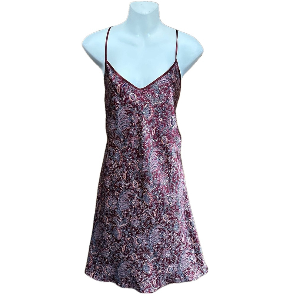 Vintage Versailles burgundy wine print satin chemise slip dress or sleepwear XL